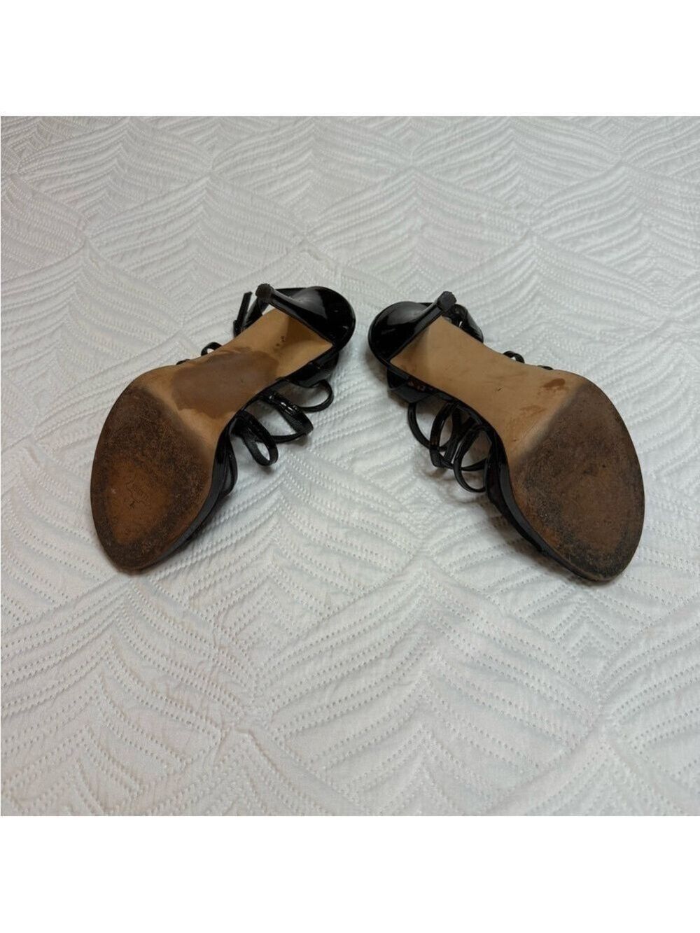 Stuart Weitzman women’s Black Patent Leather Strappy Heel Shoes. Size 8.5 - Picture 7 of 8